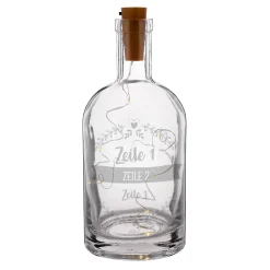 Beleuchtete Flasche mit 3 Zeilen Wunschtext graviert