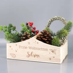 Bepflanzbare Holzkiste zu Weihnachten mit persönlicher Gravur