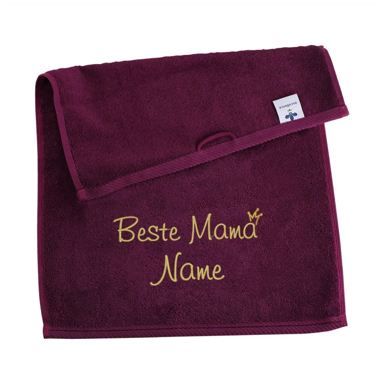 Beste Mama - brombeerfarbenes Handtuch mit Name bestickt, 3 Größen zur Auswahl