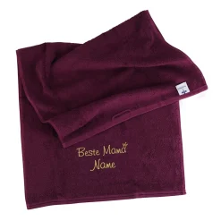 Beste Mama - brombeerfarbenes Handtuch mit Name bestickt, 3 Größen zur Auswahl