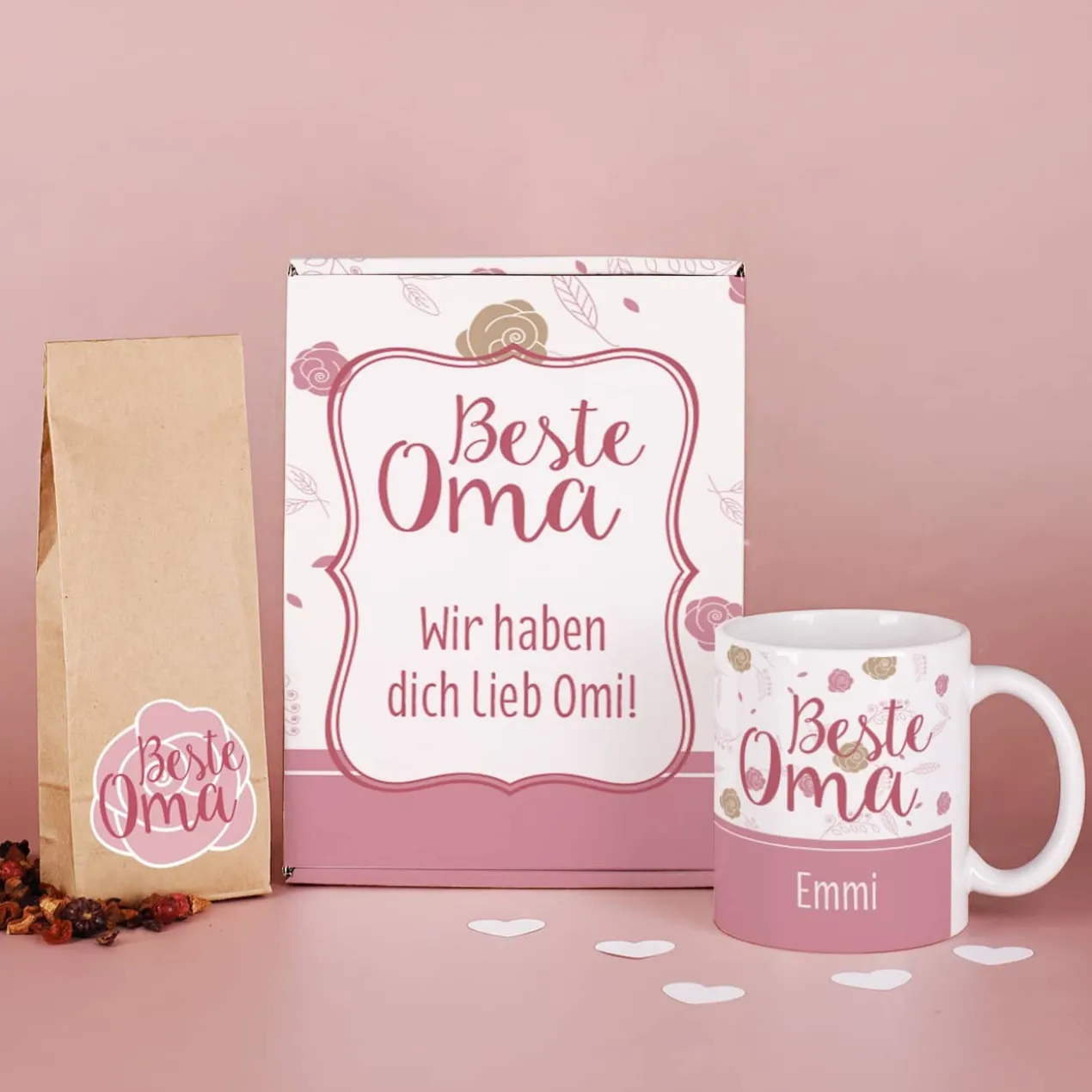 Beste Oma - Tasse und Tee in persönlicher Geschenkverpackung