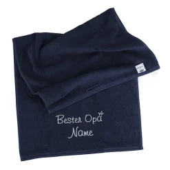 Bester Opa - Handtuch in Nachtblau mit Name bestickt, 3 Größen zur Auswahl