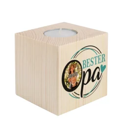 Bester Opa - Teelichthalter aus Holz mit Wunschfoto