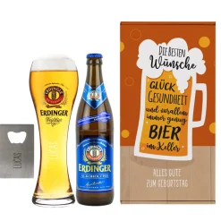 Beste Wünsche - Erdinger Geschenkset für Männer mit Wunschtext und Name | Mit oder ohne Alkohol