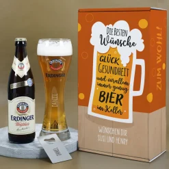 Beste Wünsche - Erdinger Geschenkset für Männer mit Wunschtext und Name | Mit oder ohne Alkohol