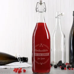 Bügelflasche mit 3 Zeilen Wunschtext