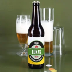 Bieraufkleber Prost zum Geburtstag mit Wunschname und Alter