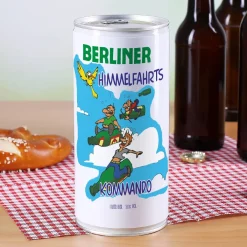 Bierdose Himmelfahrtskommando mit Heimatort und lustigem Vatertags-Motiv bedruckt