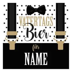 Bierflaschenaufkleber Vatertagsbier mit Hosenträger und Name