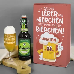 Bier Geschenkset für Männer | Personalisiert mit Getränkewahl | Zwischen Leber und Nierchen…