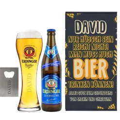 Bier Geschenkset mit Weißbier, Glas und Flaschenöffner in Geschenkbox