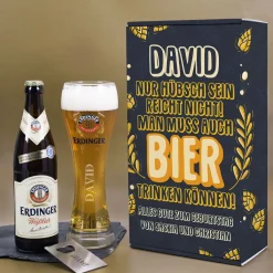 Bier Geschenkset mit Weißbier, Glas und Flaschenöffner in Geschenkbox