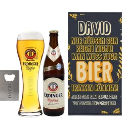 Bier Geschenkset mit Weißbier, Glas und Flaschenöffner in Geschenkbox