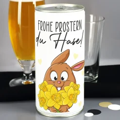 Biergeschenk zu Ostern - Frohe Prostern, du Hase! | 1 Liter Bier mit Hasen- & Narzissenmotiv