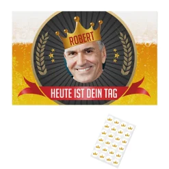 Bierkasten-Banderole zum Vatertag mit Foto, Name, Wunschtext & Aufklebern