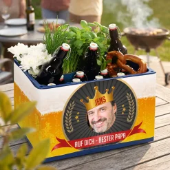Bierkasten-Banderole zum Vatertag mit Foto, Name, Wunschtext & Aufklebern