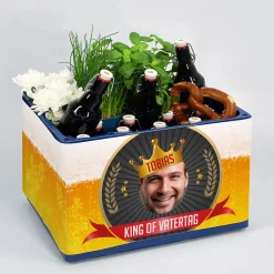 Bierkasten-Banderole zum Vatertag mit Foto, Name, Wunschtext & Aufklebern