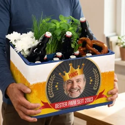 Bierkasten-Banderole zum Vatertag mit Foto, Name, Wunschtext & Aufklebern