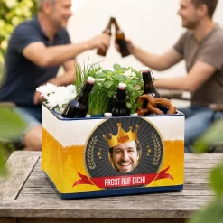 Bierkasten-Banderole zum Vatertag mit Foto, Name, Wunschtext & Aufklebern