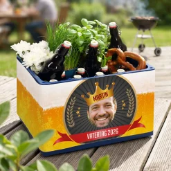 Bierkasten-Banderole zum Vatertag mit Foto, Name, Wunschtext & Aufklebern