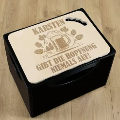 Bierkastendeckel - ... gibt die Hopfnung niemals auf - mit Ihrem Wunschnamen