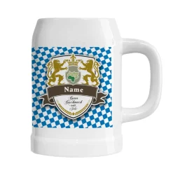 Bierkrug mit eigenem Namen im Löwen-Wappen
