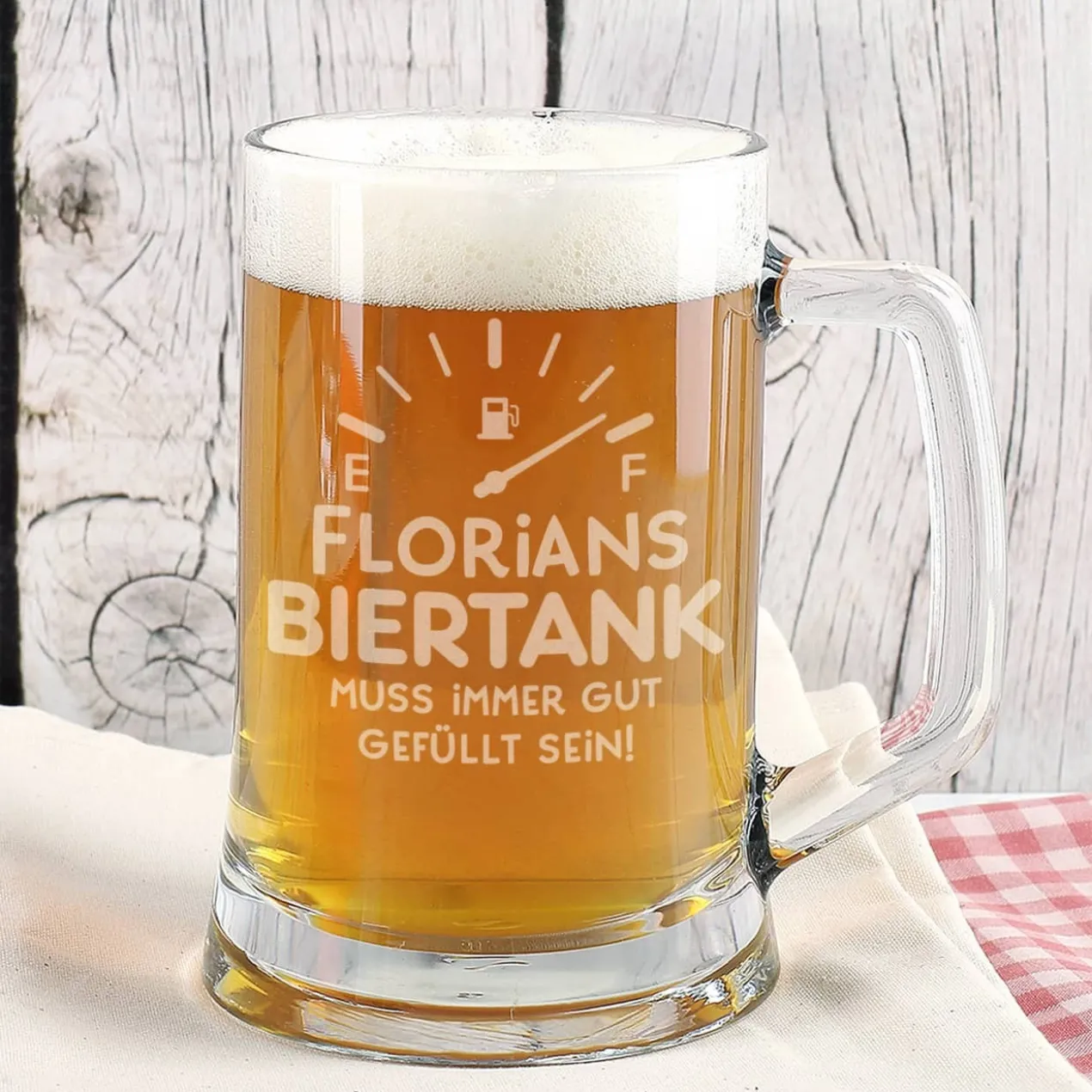 Bierseidelglas "Biertank" mit Namensgravur