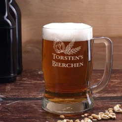 Bierseidel mit Biermotiv und persönlicher Namensgravur