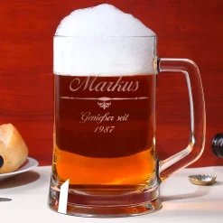Bierseidel mit schlichtem Motiv und persönlicher Gravur