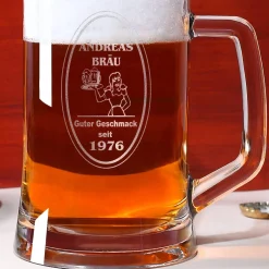 Bierseidel mit Wunschname und Geburtsjahr graviert