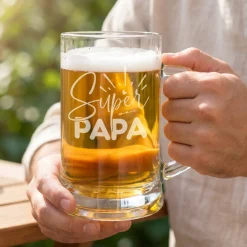 Bierseidel - Super Papa - 500 ml | Glas Bierkrug graviert als Geschenk zum Vatertag für Väter