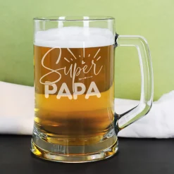 Bierseidel - Super Papa - 500 ml | Glas Bierkrug graviert als Geschenk zum Vatertag für Väter
