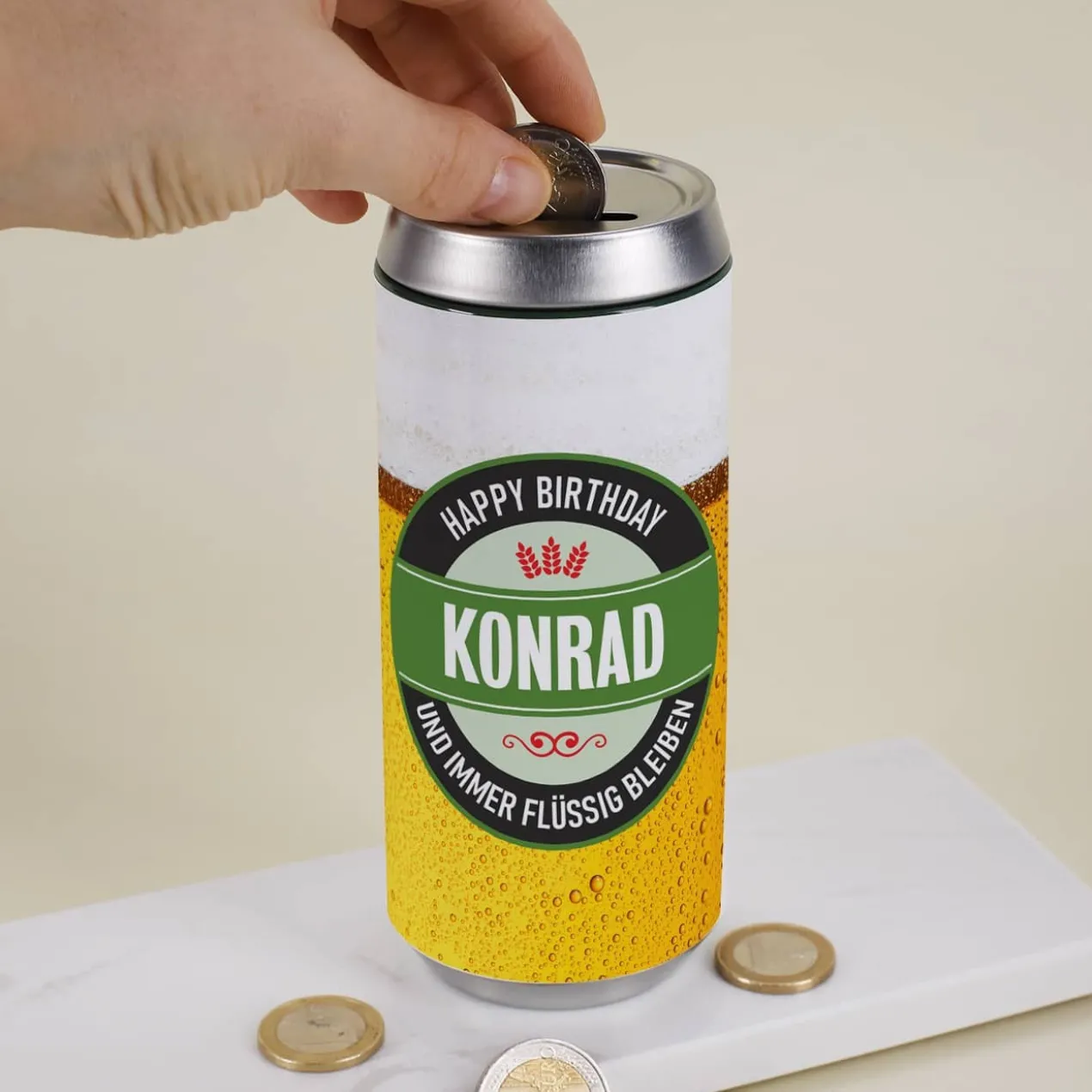 Bier Spardose mit persönlichen Wunschtexten
