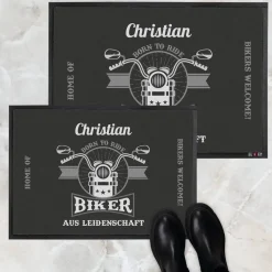 Biker aus Leidenschaft - bedruckte Fußmatte mit Name