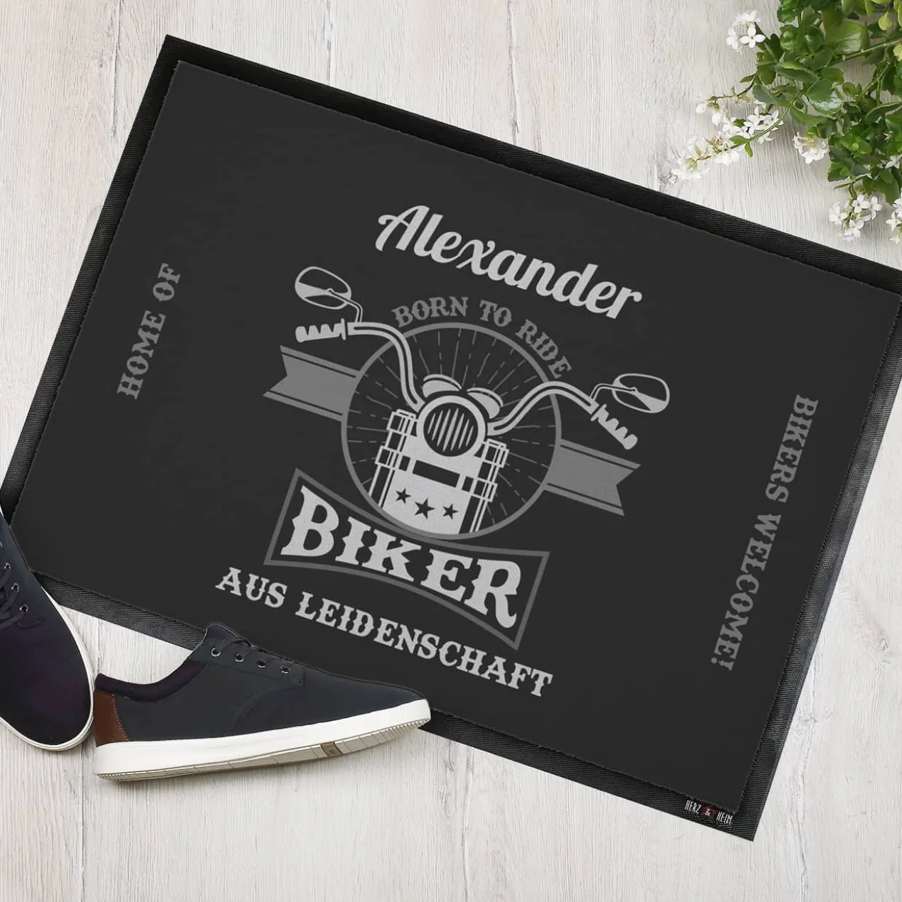 Biker aus Leidenschaft - bedruckte Fußmatte mit Name
