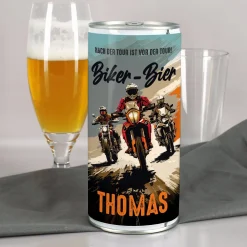 Biker Bier personalisiert mit Wunschtext und Name | Geschenk für Motorradfahrer | 1L Lagerbier