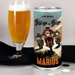 Biker Bier personalisiert mit Wunschtext und Name | Geschenk für Motorradfahrer | 1L Lagerbier