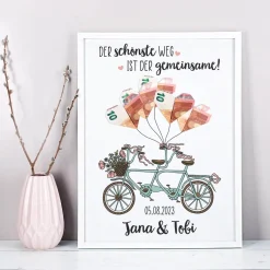 Bilderrahmen als Geldgeschenk zur Hochzeit mit Tandemmotiv