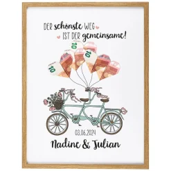 Bilderrahmen als Geldgeschenk zur Hochzeit mit Tandemmotiv