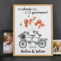 Bilderrahmen als Geldgeschenk zur Hochzeit mit Tandemmotiv