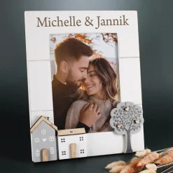 Bilderrahmen mit Wunschtext graviert in 2 Größen | Personalisiertes Geschenk für Einzug & Hochzeit
