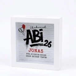 Bilderrahmen Spardose Abi 2026 | Personalisiertes Geldgeschenk zum Abitur & Schulabschluss `26 mit Name