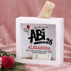 Bilderrahmen Spardose Abi 2026 | Personalisiertes Geldgeschenk zum Abitur & Schulabschluss `26 mit Name