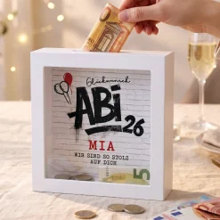 Bilderrahmen Spardose Abi 2026 | Personalisiertes Geldgeschenk zum Abitur & Schulabschluss `26 mit Name