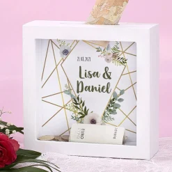 Bilderrahmen Spardose mit Blüten und Wunschtext