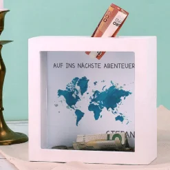 Bilderrahmen Spardose mit Weltkarte