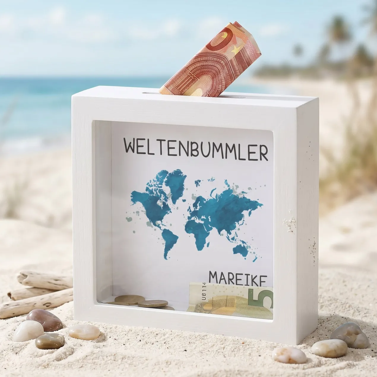 Bilderrahmen Spardose mit Weltkarte