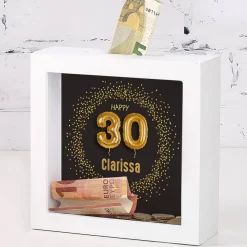Bilderrahmen Spardose zum 30. Geburtstag mit Name, 15x15cm