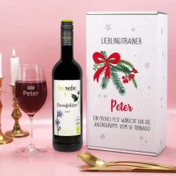 Biorebe-Geschenkset zu Weihnachten mit Weinglas in Geschenkbox