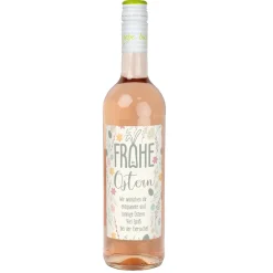 Biorebe Wein "Frohe Ostern" mit Wunschtext und pastellfarbenen Ostermotiven